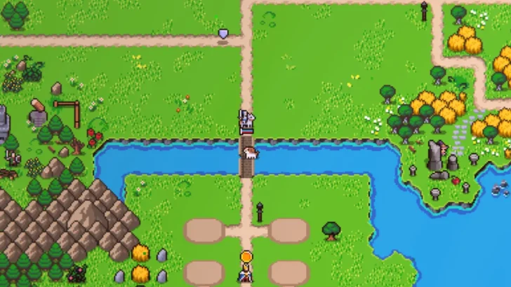 O herói em Super Fantasy Kingdom ao lado de um cachorro