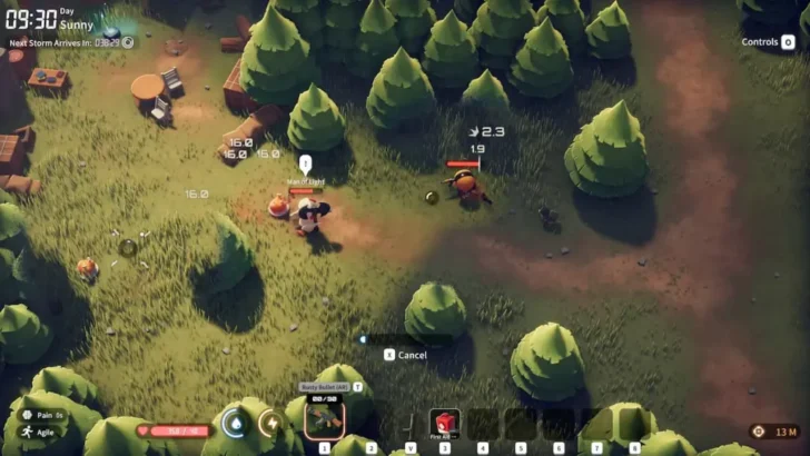 Uma luta acontecendo em uma floresta em Escape from Duckov.