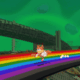 Bubsy montando um arco-íris