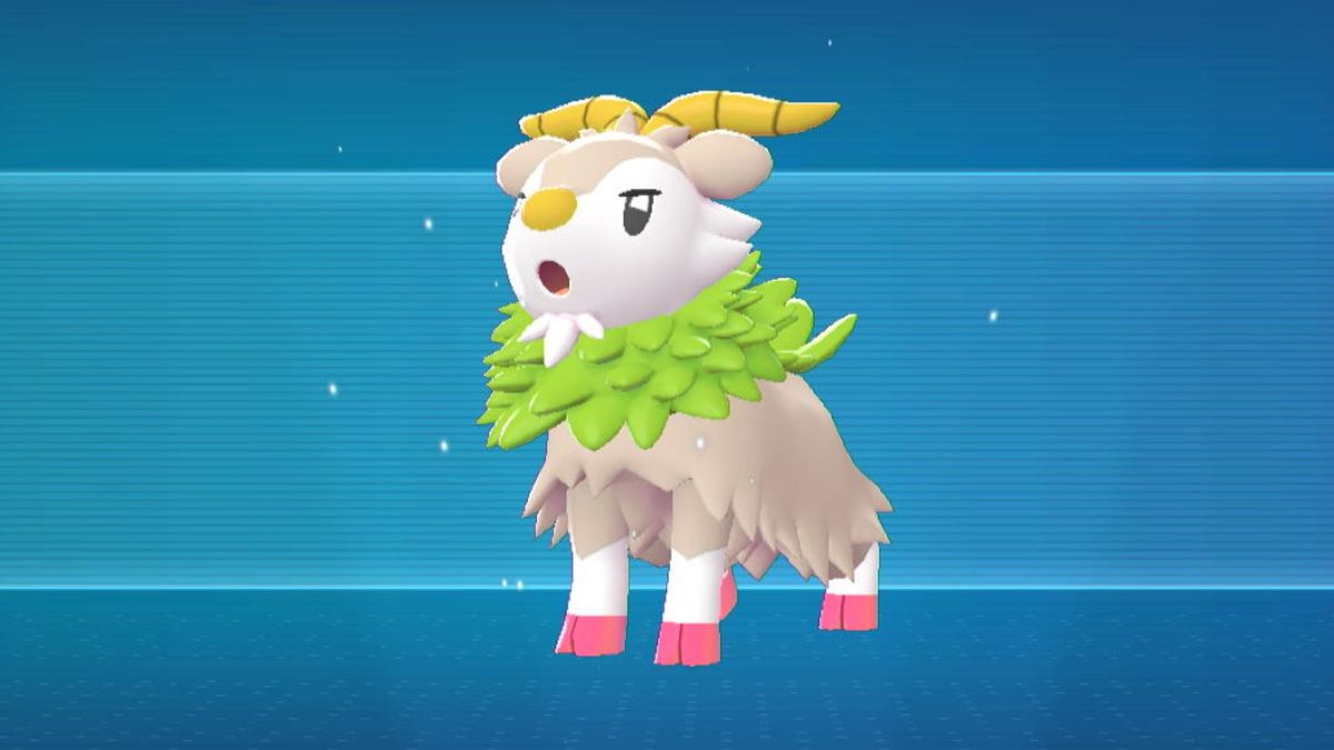 Um Skiddo brilhante na tela Pokédex em Legends ZA