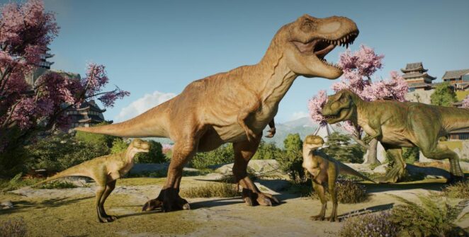 Uma família de T-Rex em Jurassic World Evolution 3