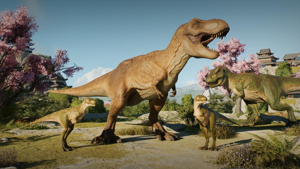 Uma família de T-Rex em Jurassic World Evolution 3
