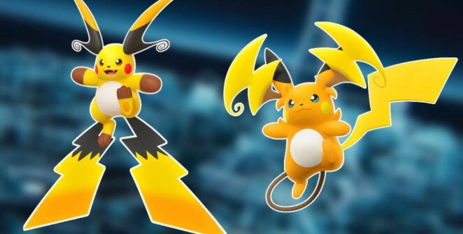 A arte principal mostra Mega Raichu X e Mega Raichu Y