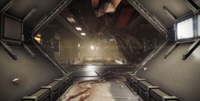 A entrada para as instalações abandonadas da SIVA no Heliostat em Destiny 2.