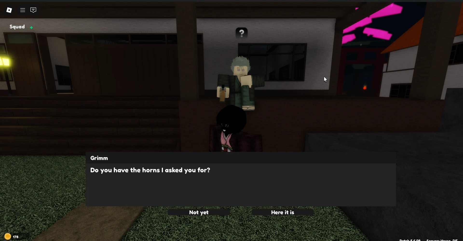 Um jogador interagindo com o treinador de estilo de respiração do vento na experiência Demonfall Roblox.