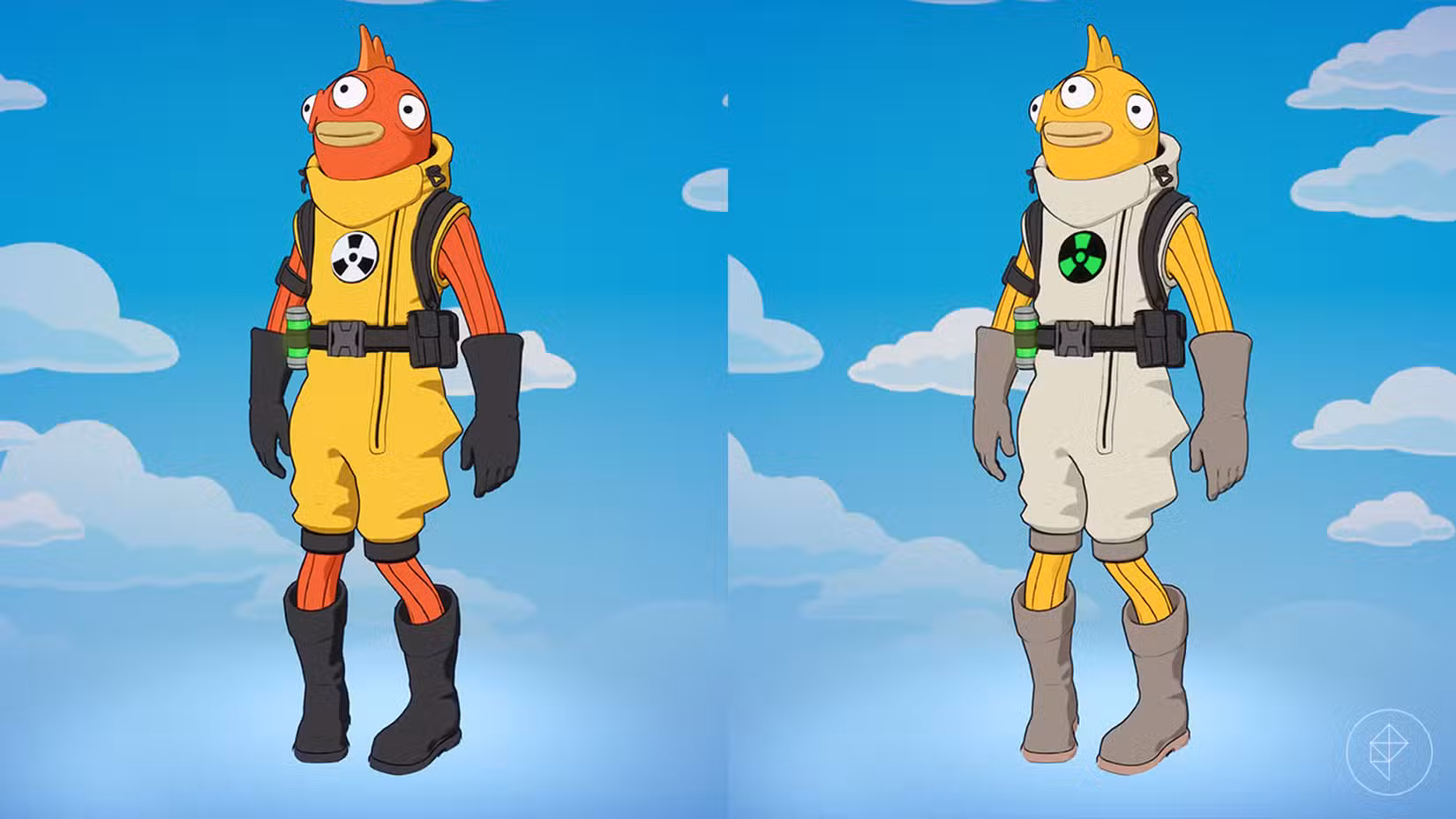 Blinky Fishstick e Hazardous Blinky Fishstick conforme aparecem em Fortnite.