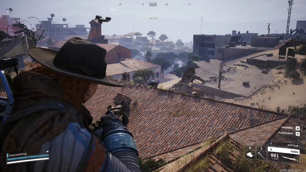 Um invasor caçando uma máquina Surveyor ARC em ARC Raiders. 