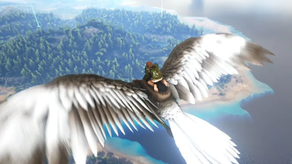 Um jogador voando em um Argentavis em Ark Survival Evolved