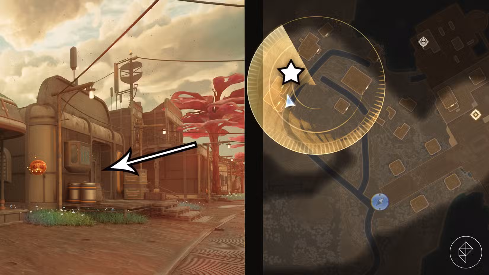 A localização da casa de Charlton na missão 'Por Quem a Ponte Dobra' em The Outer Worlds 2.