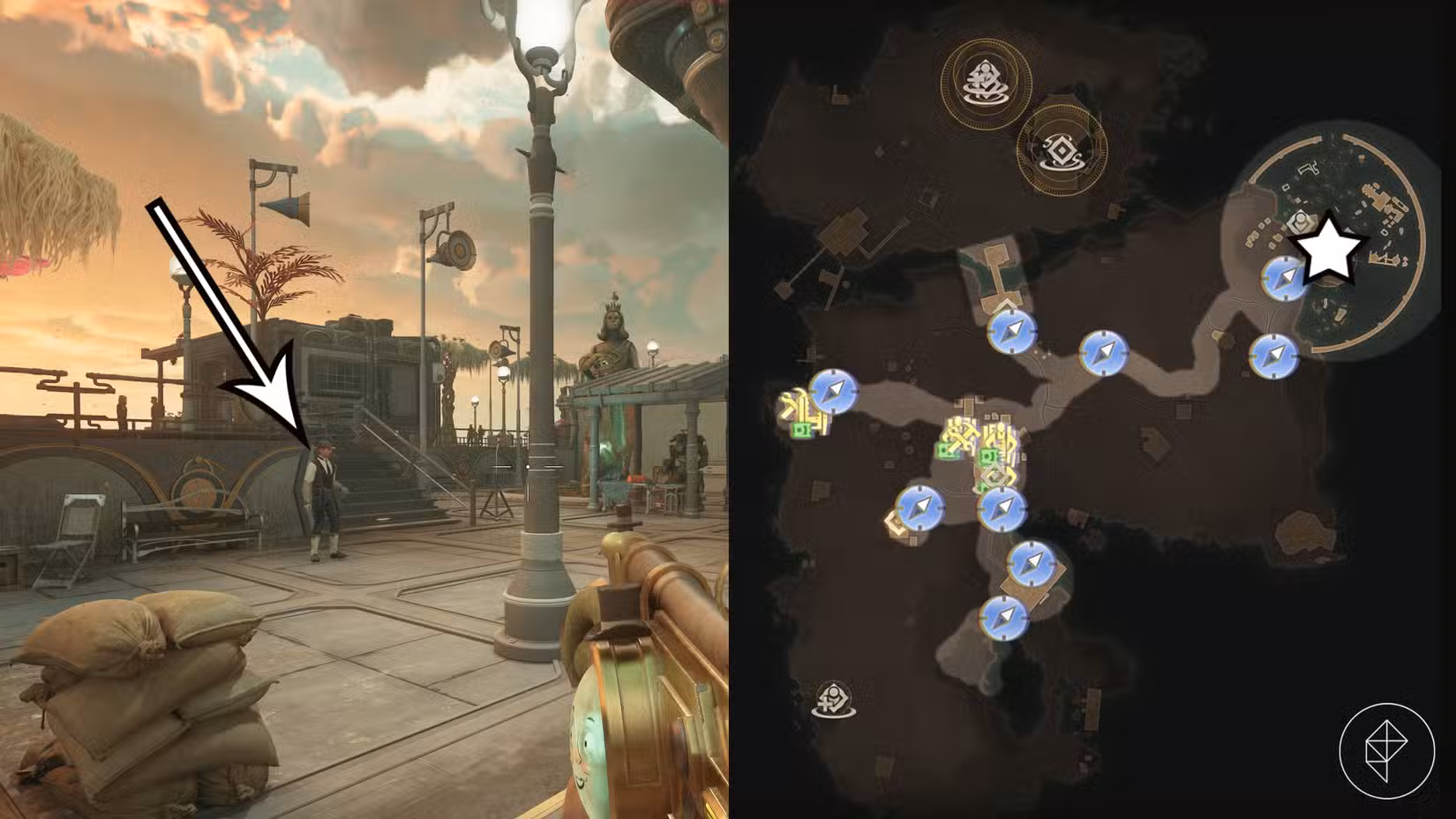 A localização de Charlton na missão 'Por Quem a Ponte Dobra' em The Outer Worlds 2.