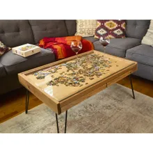 Mesa quebra-cabeça Arnsten com tampo de vidro removível