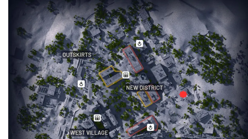 Edifício com murais na cidade enterrada em ARC Raiders