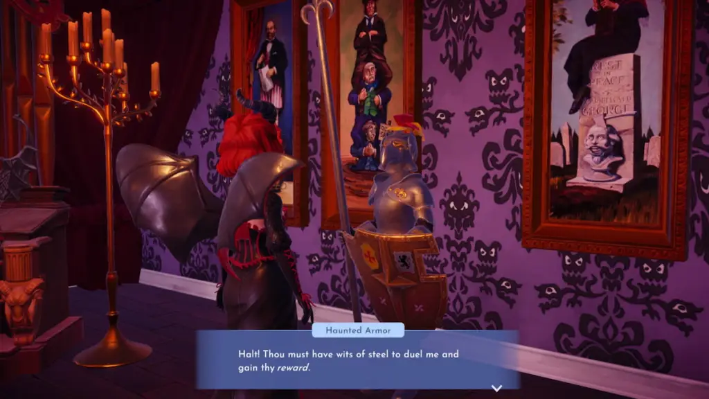 Conversando com a armadura no Disney Dreamlight Valley
