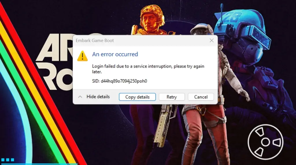 O login do Arc Raiders falhou devido a um erro de interrupção do servidor