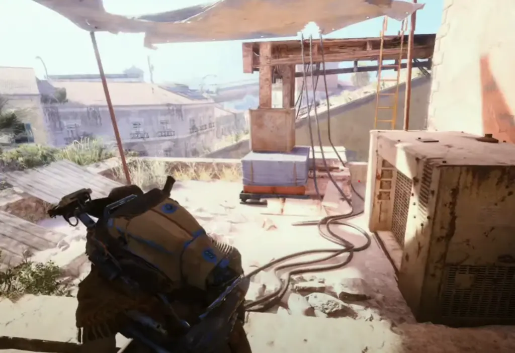 Escada que leva à antena na Red Tower em ARC Raiders