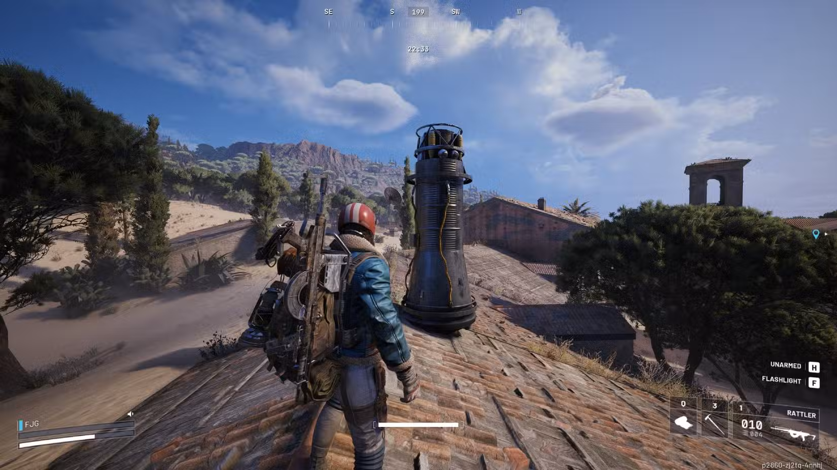 Uma entrega de suprimentos na frente do jogador em um telhado em Arc Raiders.
