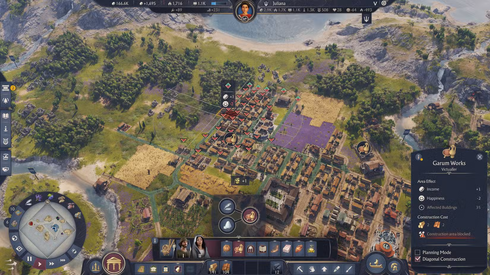 Um jogador está prestes a construir um edifício de produção Garum em Anno 117: Pax Romana.