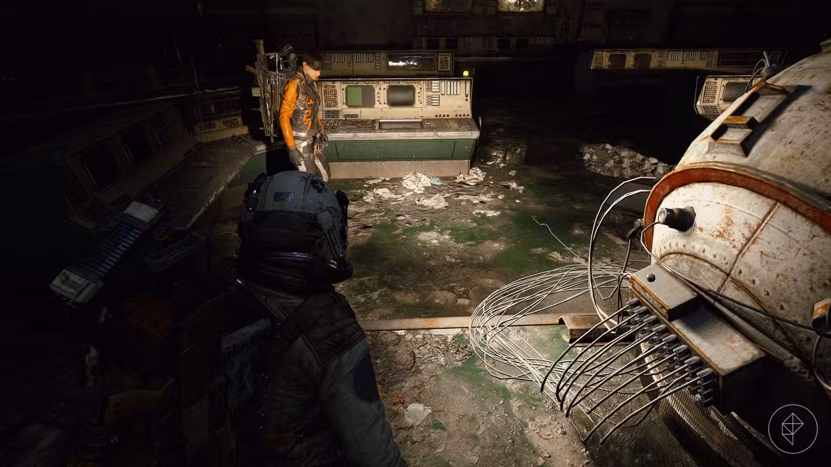 Um terminal baixando dados no Hidden Bunker em Arc Raiders.