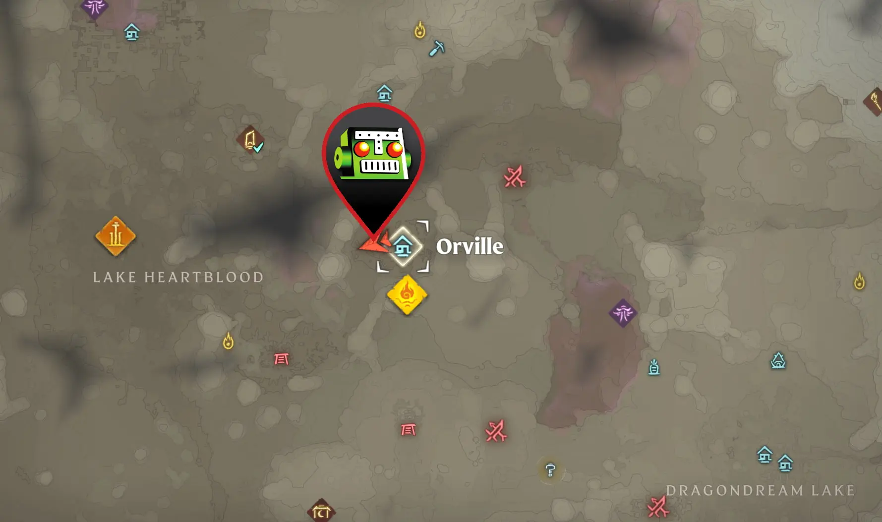 Um mapa de Enshrouded mostrando o local exato onde os jogadores podem encontrar Arroz Cru, um ingrediente necessário para fazer Arroz Cozido.
