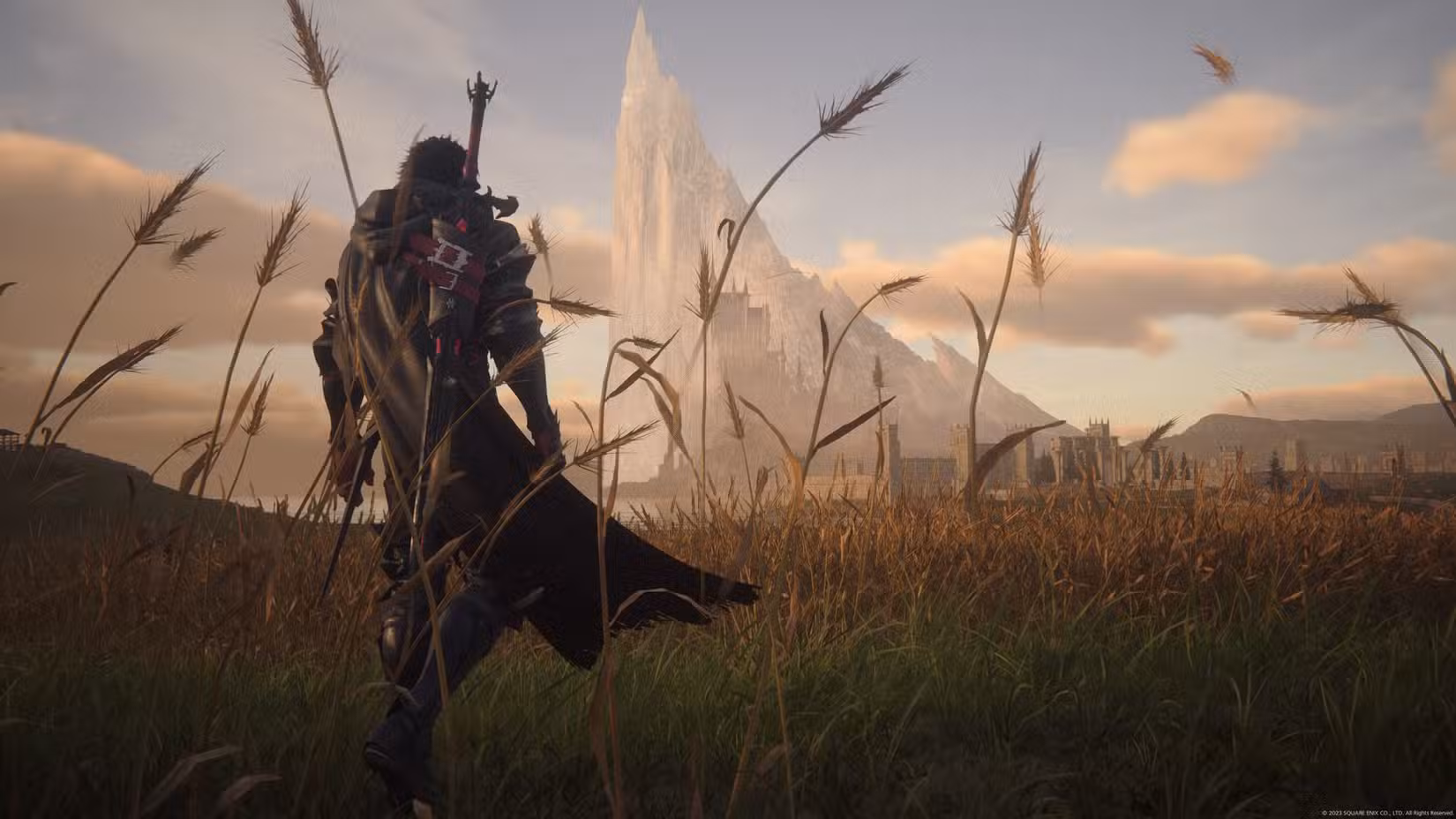 Clive caminhando por um campo em FF16