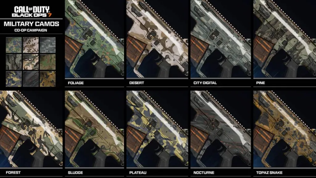 Camuflagens militares da campanha BO7