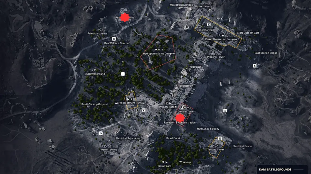 Dam Battlegrounds Principais áreas em ARC Raiders