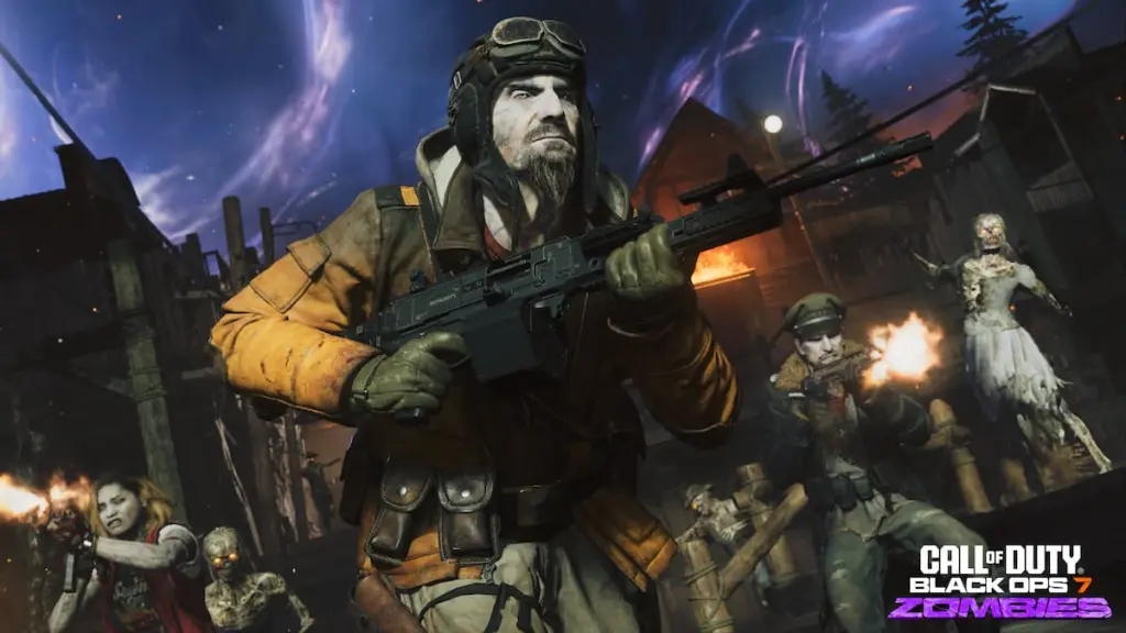 Um personagem lutando contra zumbis em Black Ops 7 Zombies