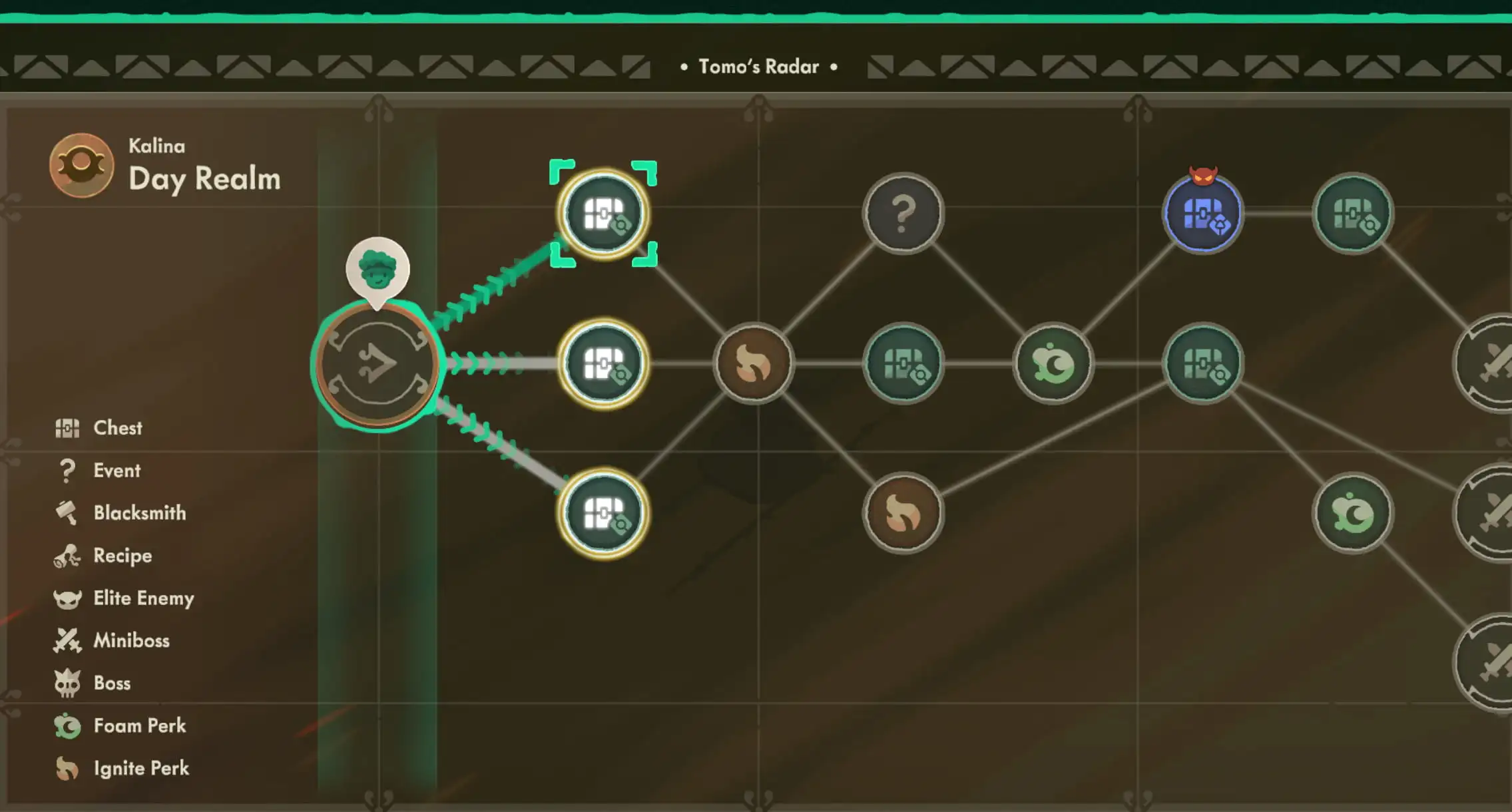 Uma captura de tela de Moonlighter 2 mostrando os diferentes caminhos que um jogador pode seguir em uma masmorra.