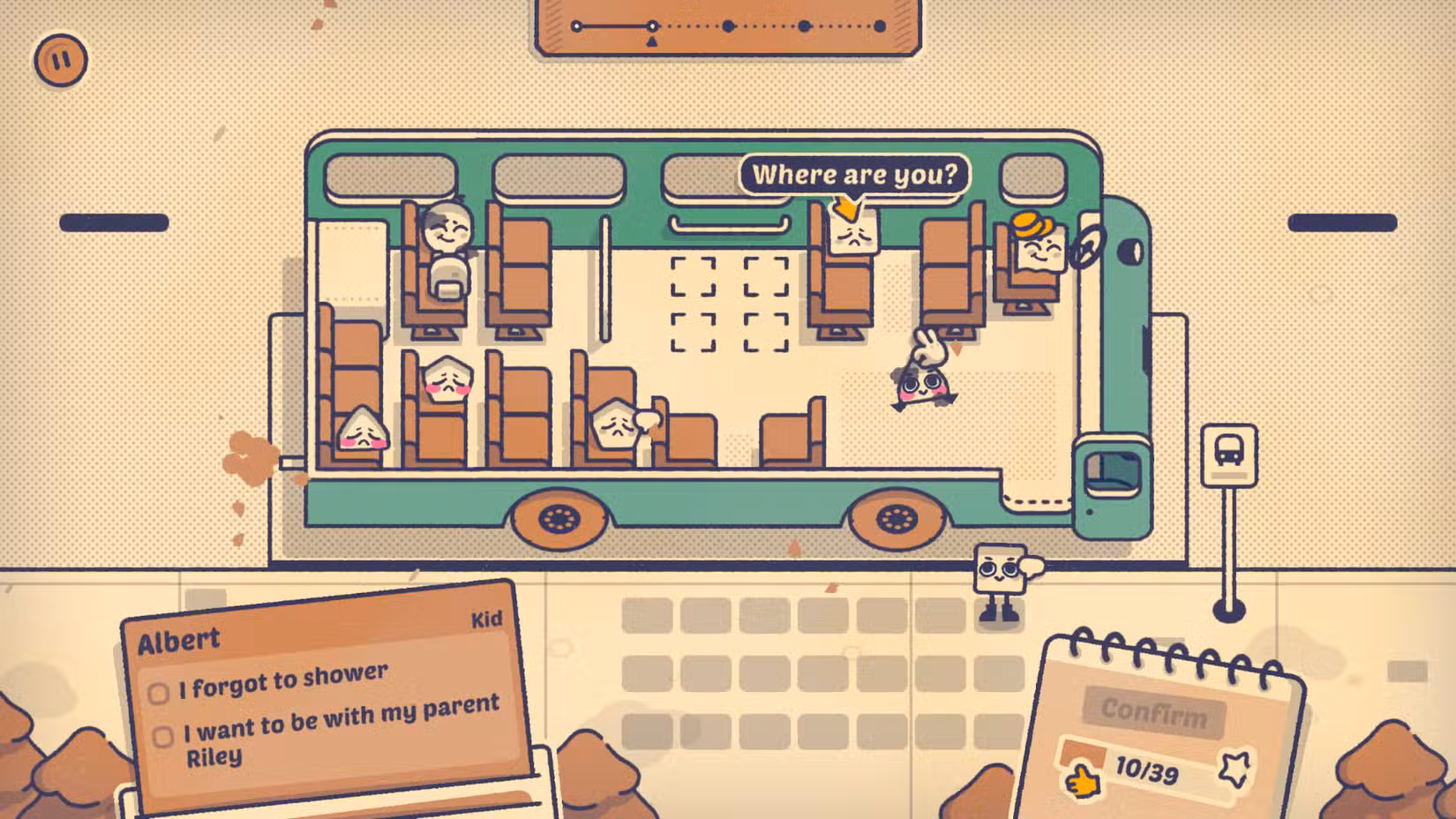 Um ônibus cheio de formas aparece em Este assento está ocupado.