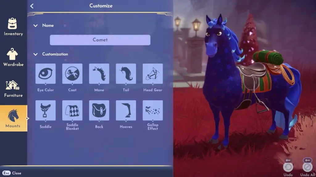 Personalizando um cavalo no Disney Dreamlight Valley