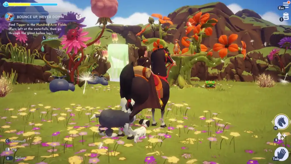 Olhando para o Tigrão em uma árvore no Disney Dreamlight Valley