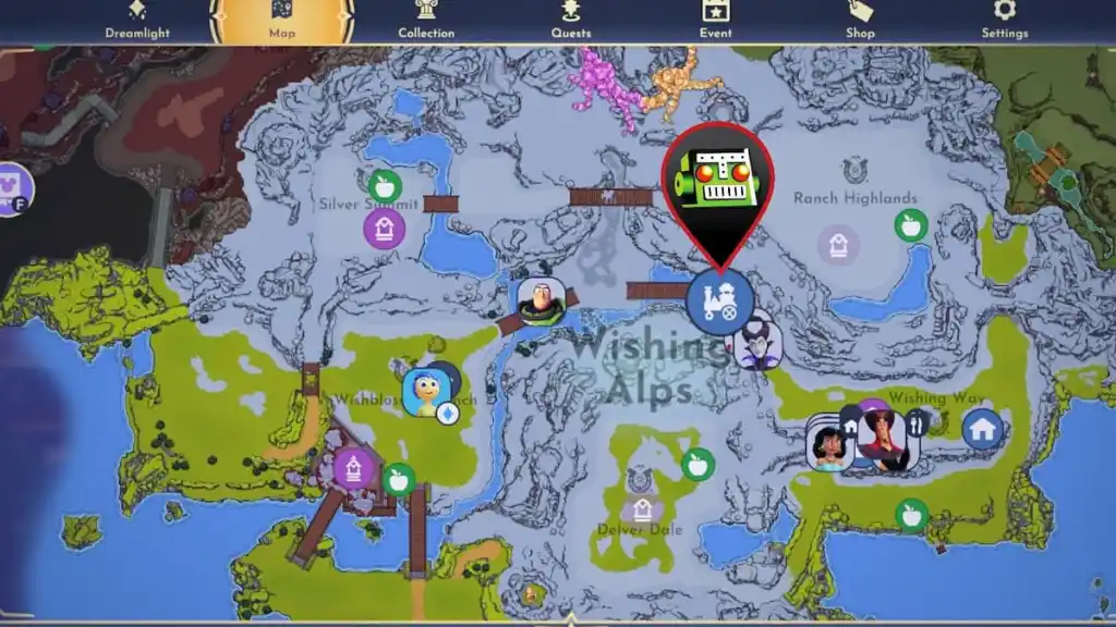 Ícone do mapa da barraca do Pateta marcado no Disney Dreamlight Valley
