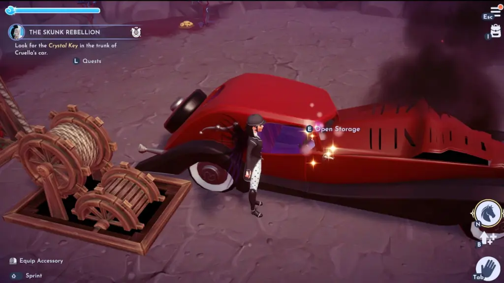 Espumante no carro de cruella em Disney Dreamlight Valley