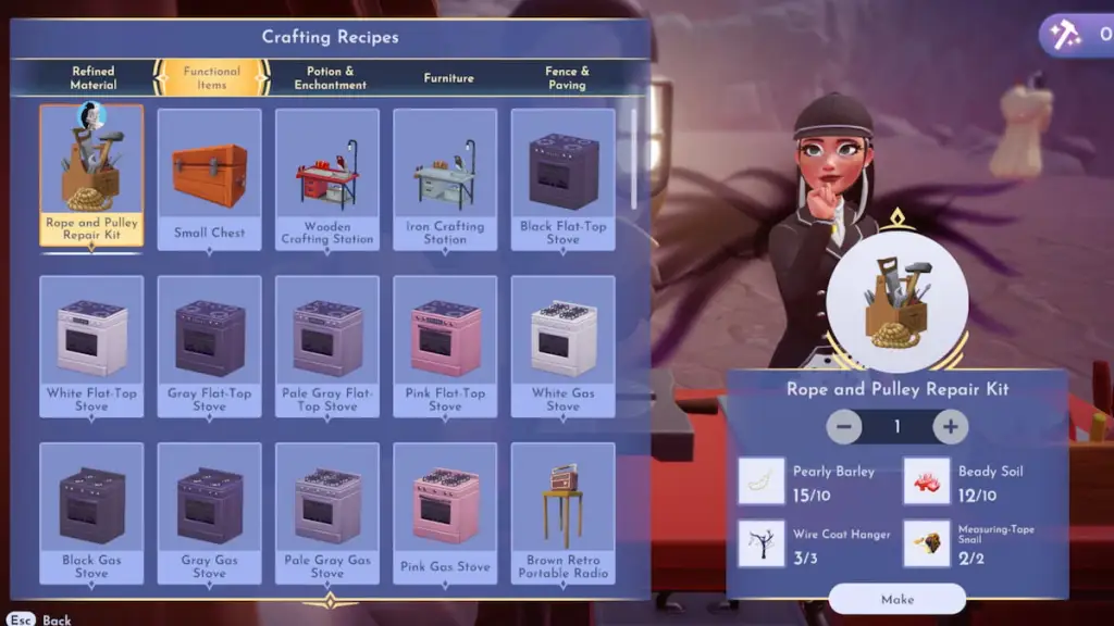 elaboração de kit de reparo de corda e polia no Disney Dreamlight Valley