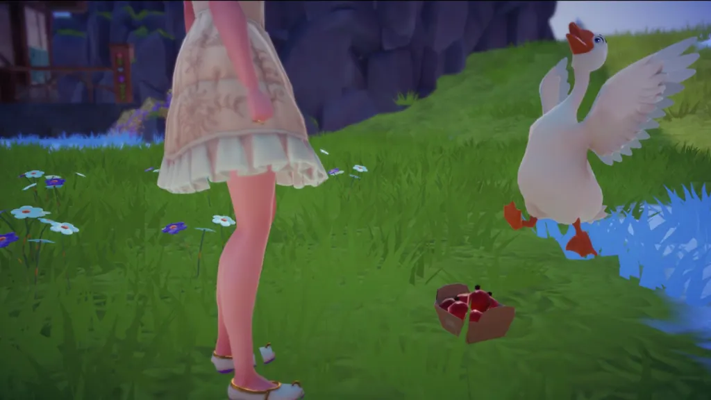Alimentando o ganso no Disney Dreamlight Valley