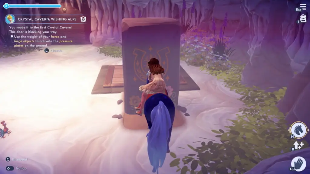 Empurrando o bloco de pedra no Disney Dreamlight Valley