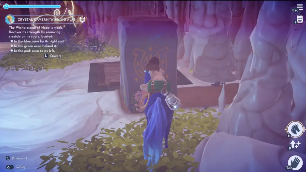 Empurrando o bloco de pedra no Disney Dreamlight Valley