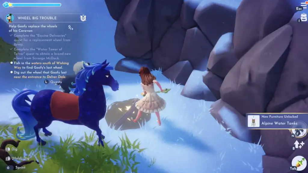 Desenterrando uma roda no Disney Dreamlight Valley