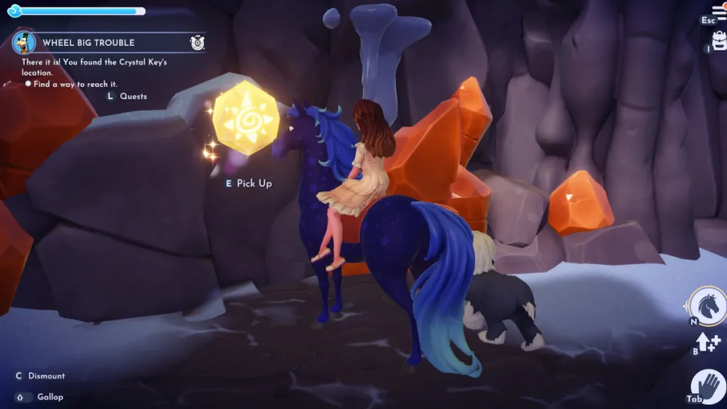 pegando a chave de cristal no Disney Dreamlight Valley