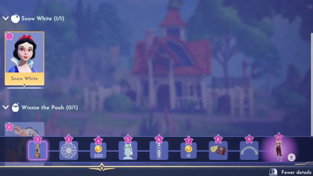 Recompensas da amizade da Branca de Neve no Disney Dreamlight Valley