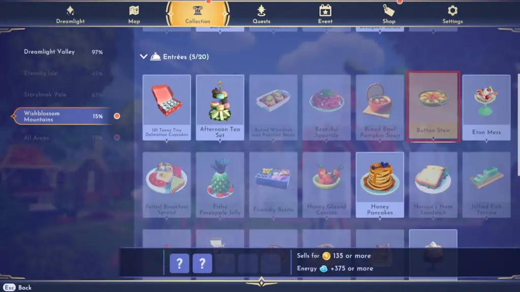 Ensopado de botão marcado no Disney Dreamlight Valley