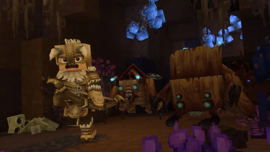 Um personagem fugindo de um monstro em Hytale.