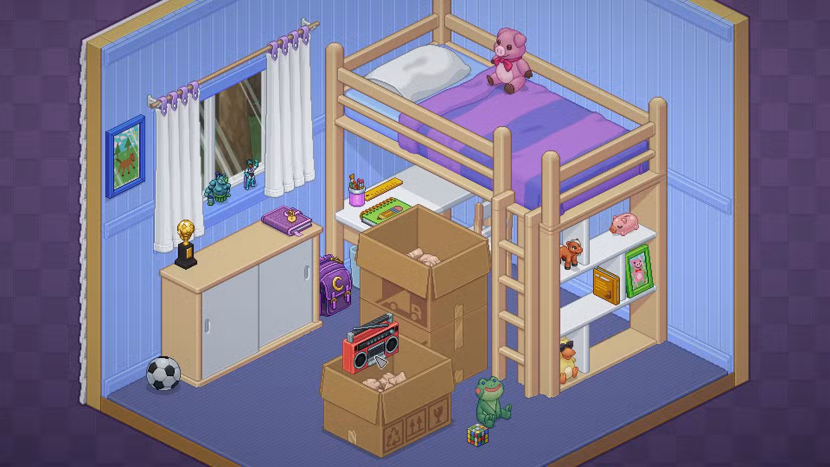 A primeira sala do “jogo de movimento” zen Descompactando