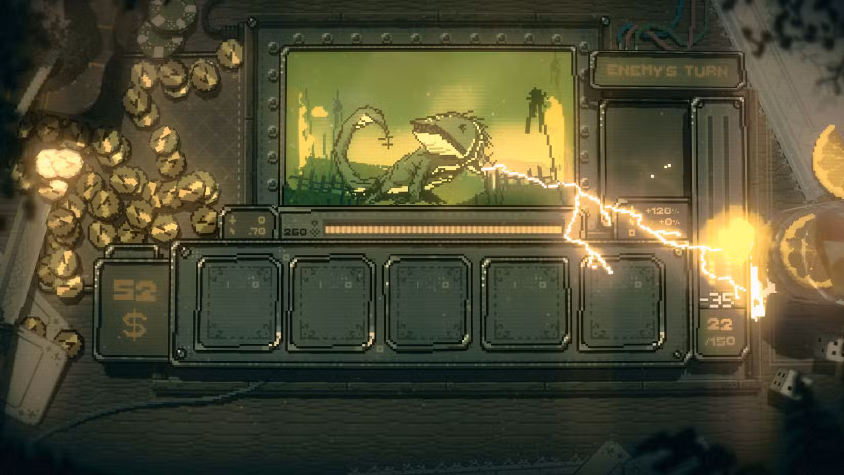 Slots and Daggers Criatura lagarto atirando um raio elétrico no jogador