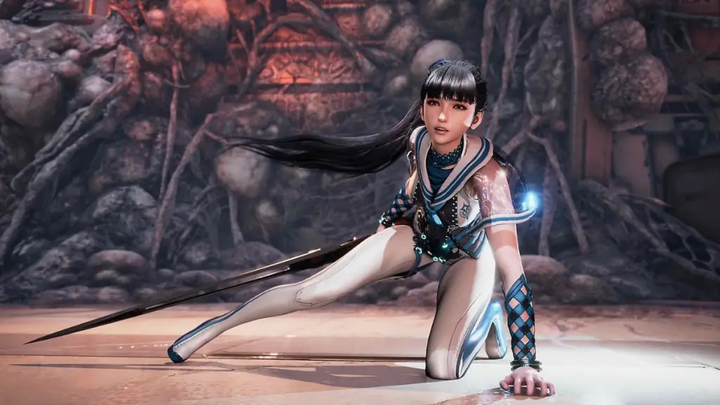 Eve Stellar Blade em um joelho