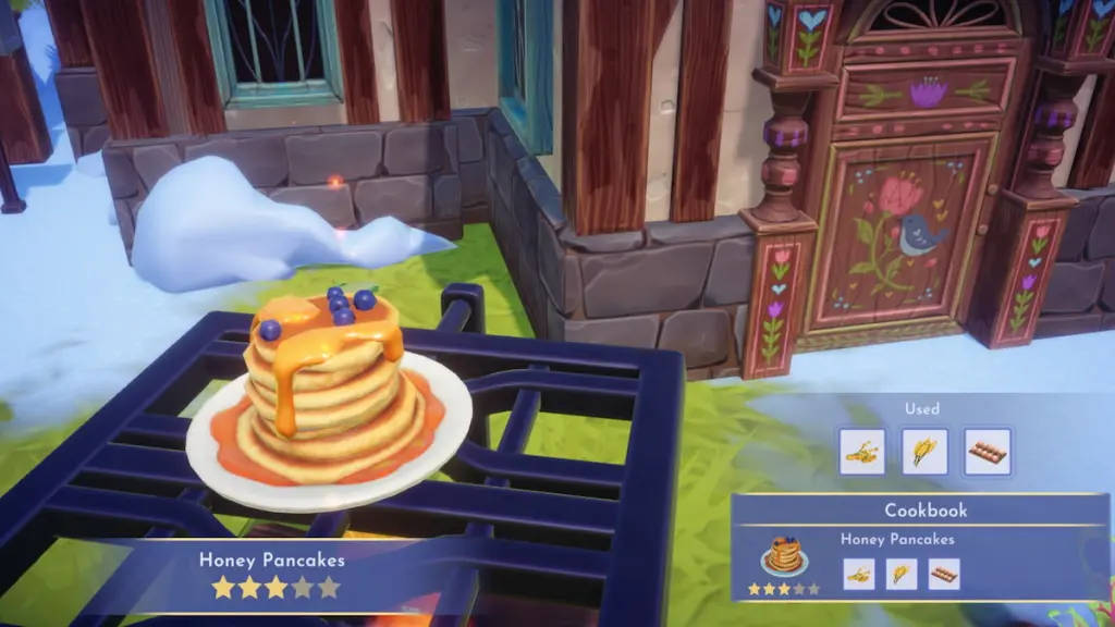 Panquecas de mel cozidas no Disney Dreamlight Valley