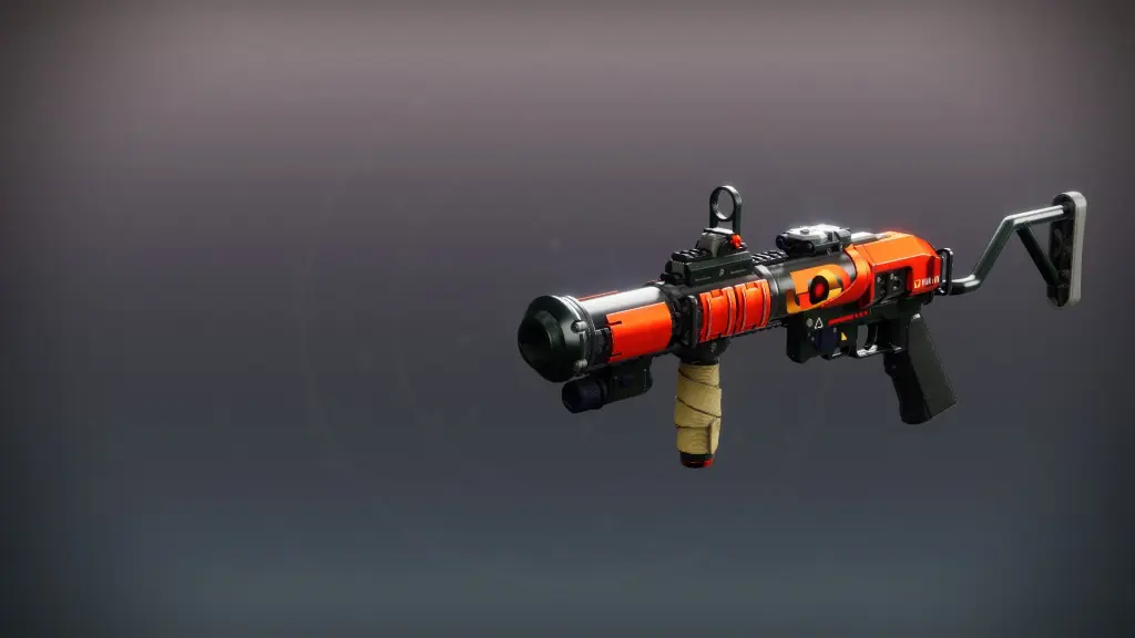 O lançador de granadas de carregamento pela culatra Theodolite com o padrão vermelho da Pinnacle Ops.