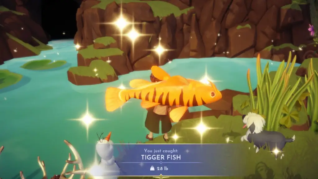 Um peixe tigre capturado no Disney Dreamlight Valley