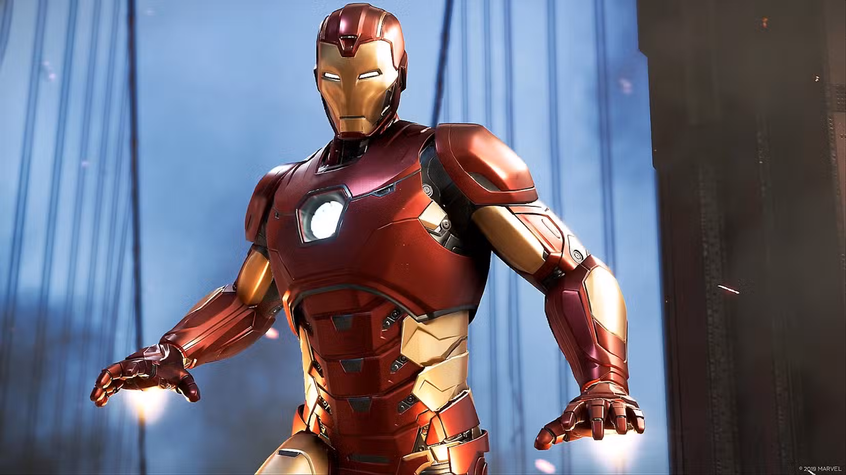 Homem de Ferro paira sobre Homem de Ferro em Vingadores da Marvel