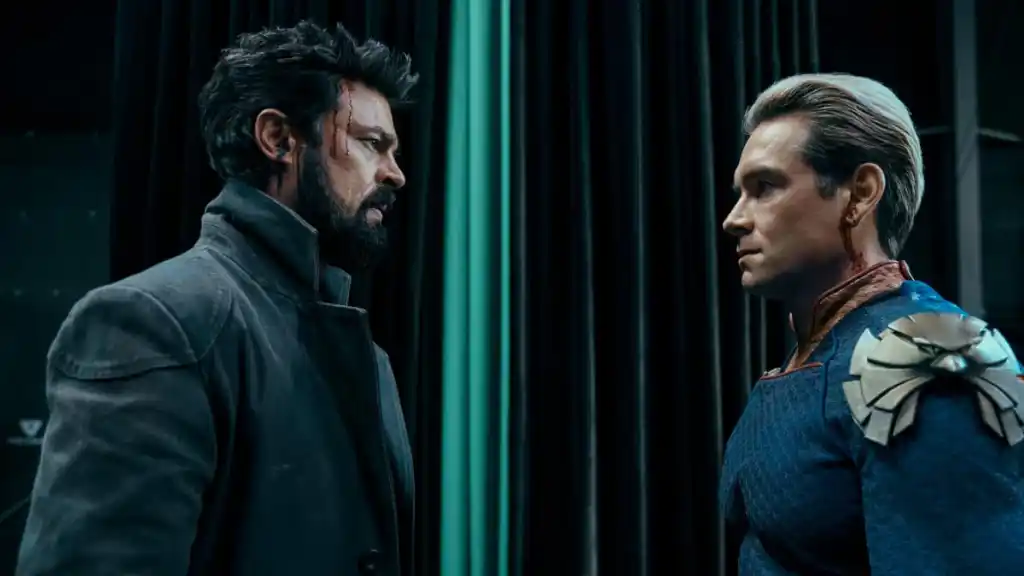 Billy Butcher e Homelander tendo um impasse em The Boys.